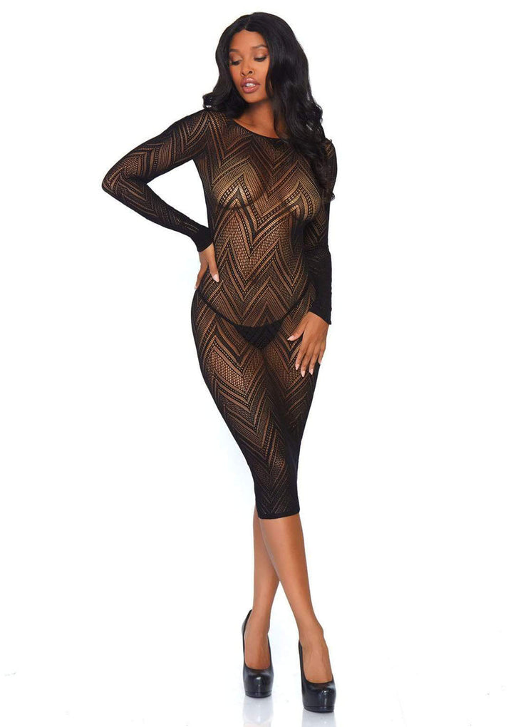 Chevron Net Long Sleeve Keyhole Back Bodycon Dress: Flirty, Fun, and Confidence-Boosting!