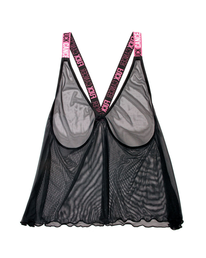 Mesh Tunic Tank: Empowering "Fuck Cancer" Straps