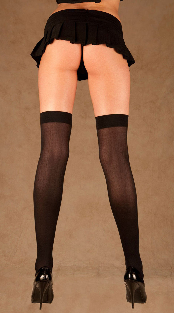 Black Opaque Thigh Highs - ElegantStripper