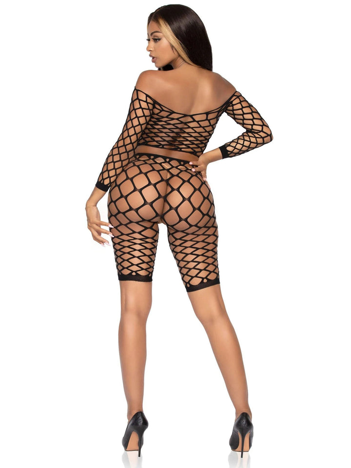 Sexy Fishnet Crop Top and High Waist Biker Shorts Set by Leg Avenue