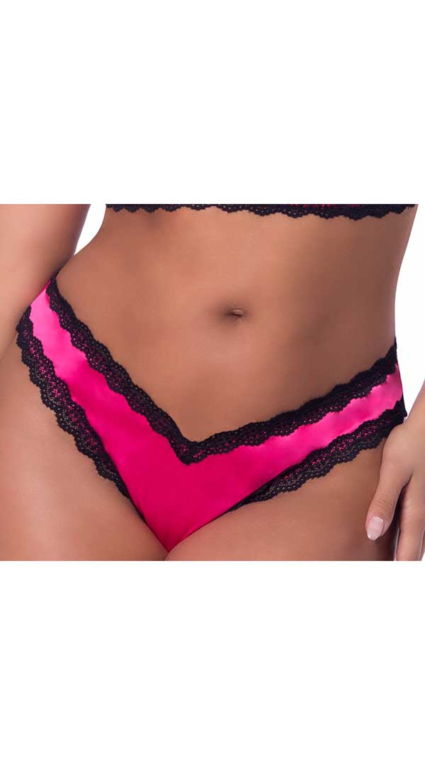 Satin Front High Leg Panty With Lace Edges and Mesh Back