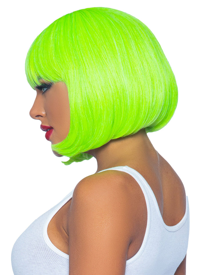 Neon Green Short Bob Wig - Vibrant and Playful Hair Accessory for Festivals and Halloween.