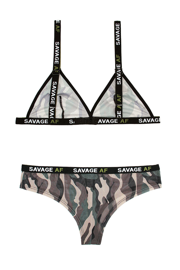 Camo Mesh Bralette & Cheeky Panty Set: Unleash Your Inner Savage!
