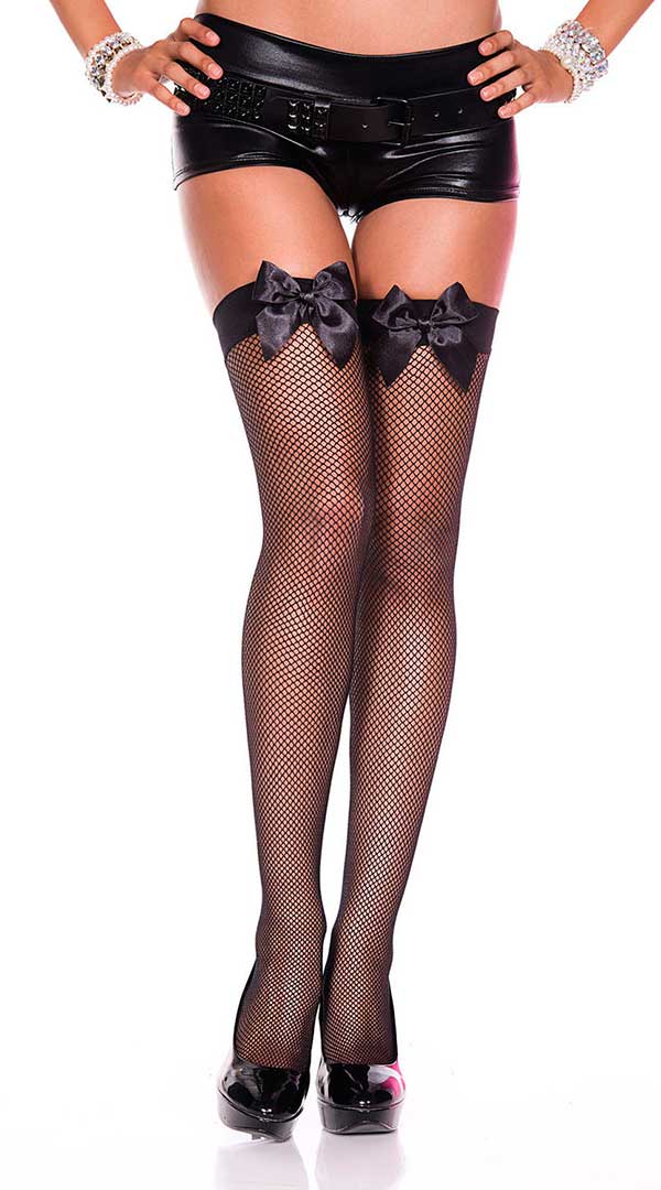 Satin Bow Fishnet Thigh High