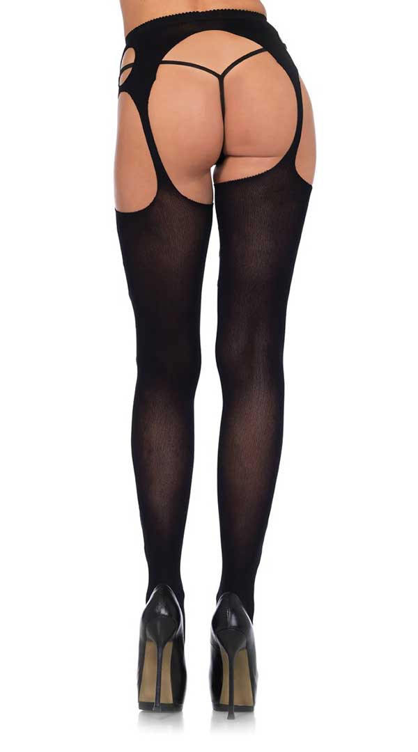 Diamond Net Opaque Stockings With Attached Garter