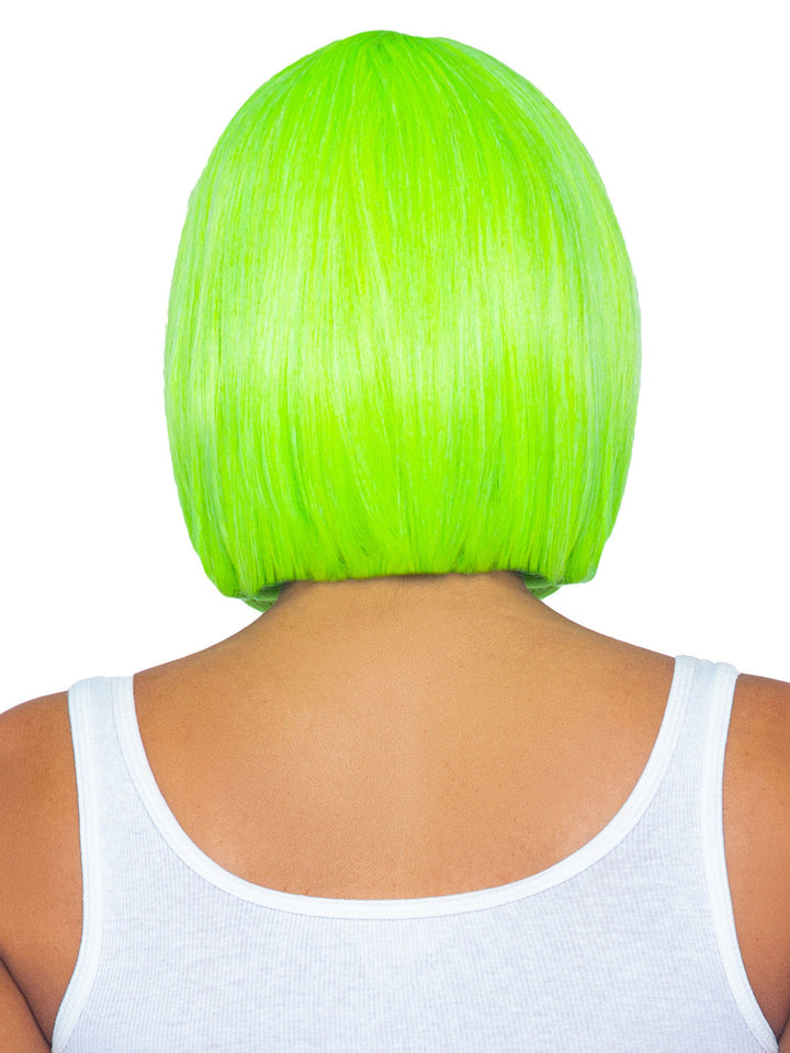Neon Green Short Bob Wig - Vibrant and Playful Hair Accessory for Festivals and Halloween.