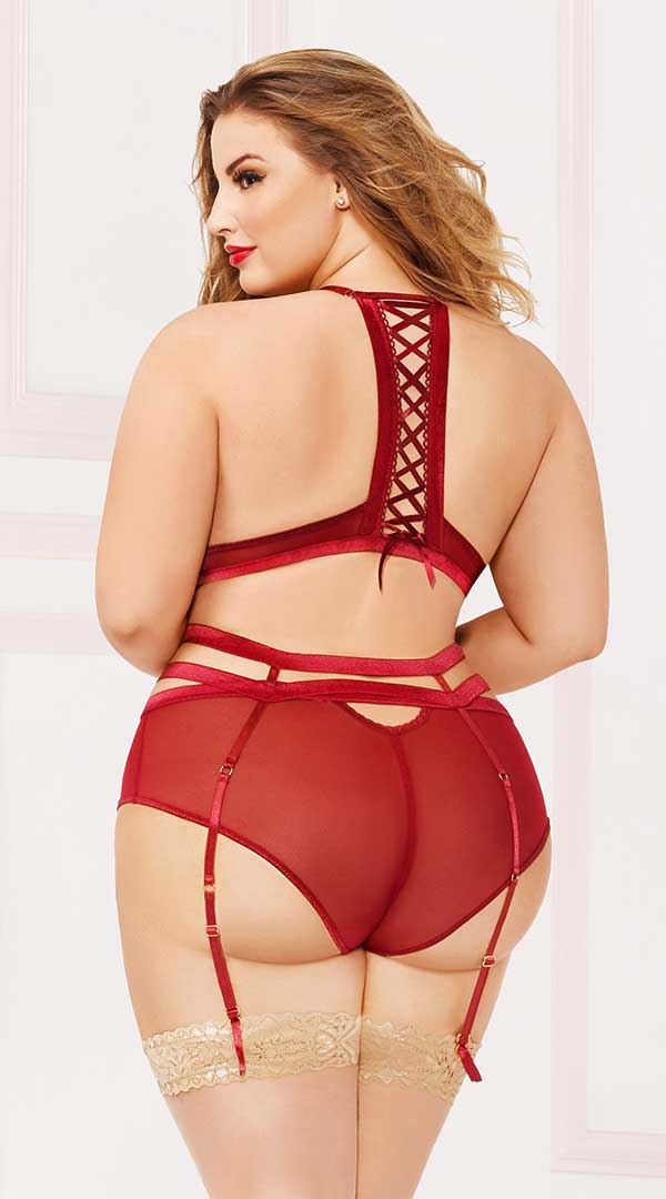 Applique & Mesh Bra Set - ElegantStripper
