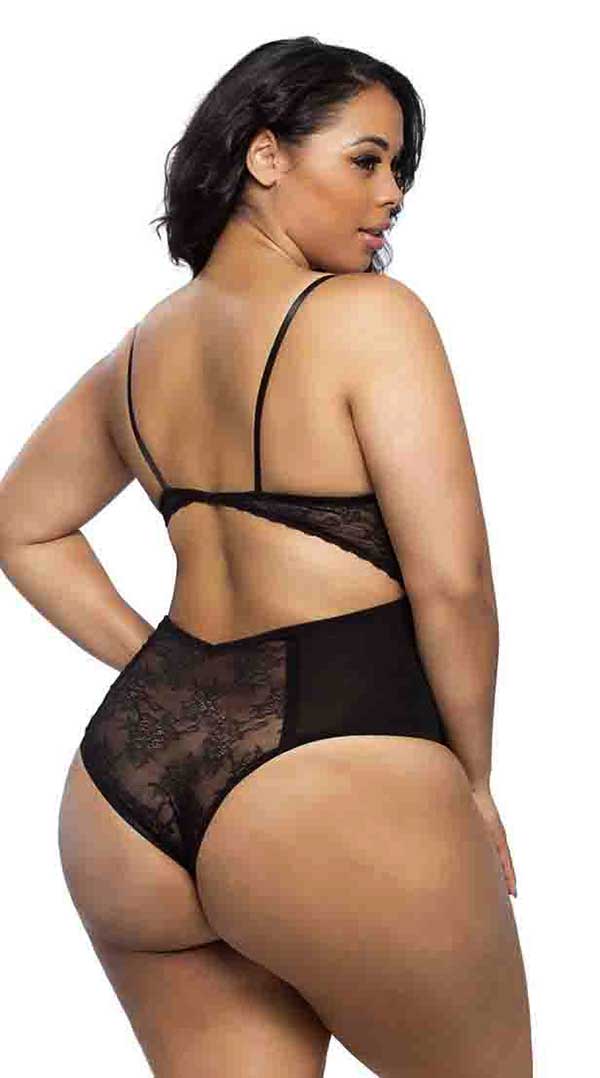 Lace and Mesh Teddy With Underwire & Neck Straps