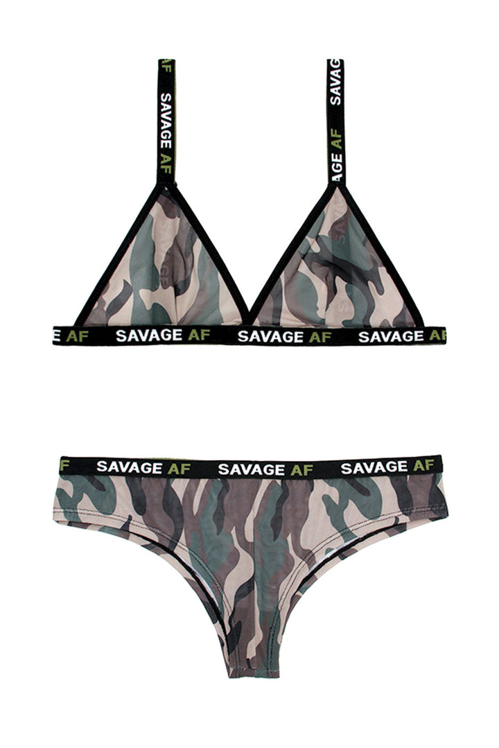 Camo Mesh Bralette & Cheeky Panty Set: Unleash Your Inner Savage!