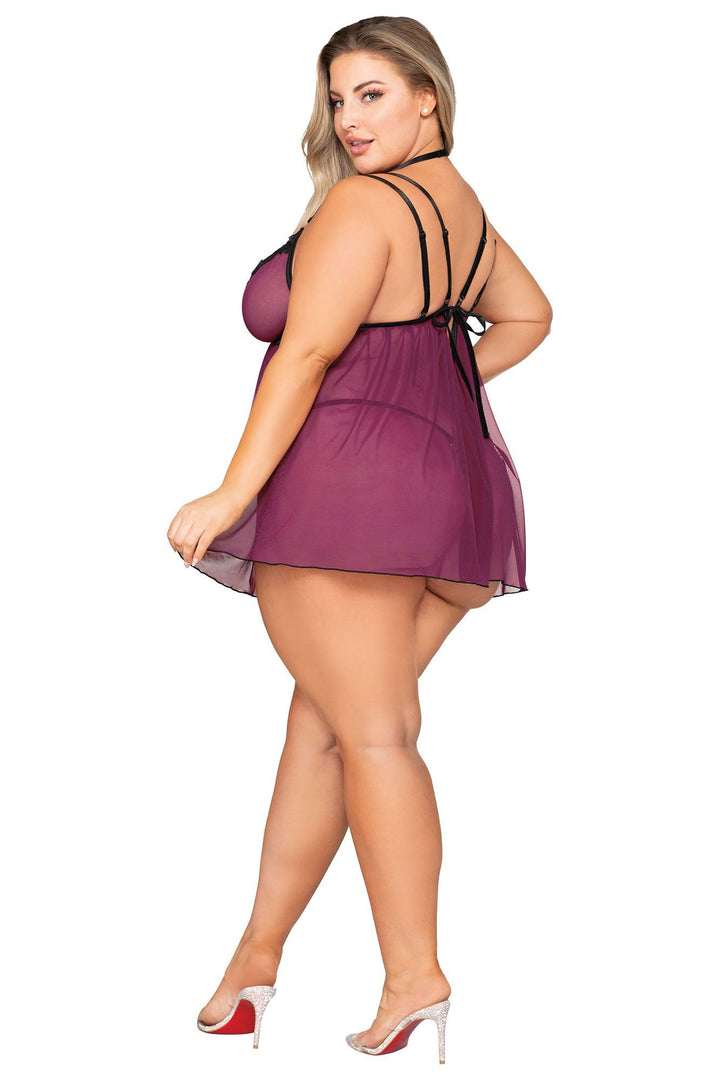 Plus Size Lace Trim Babydoll Set