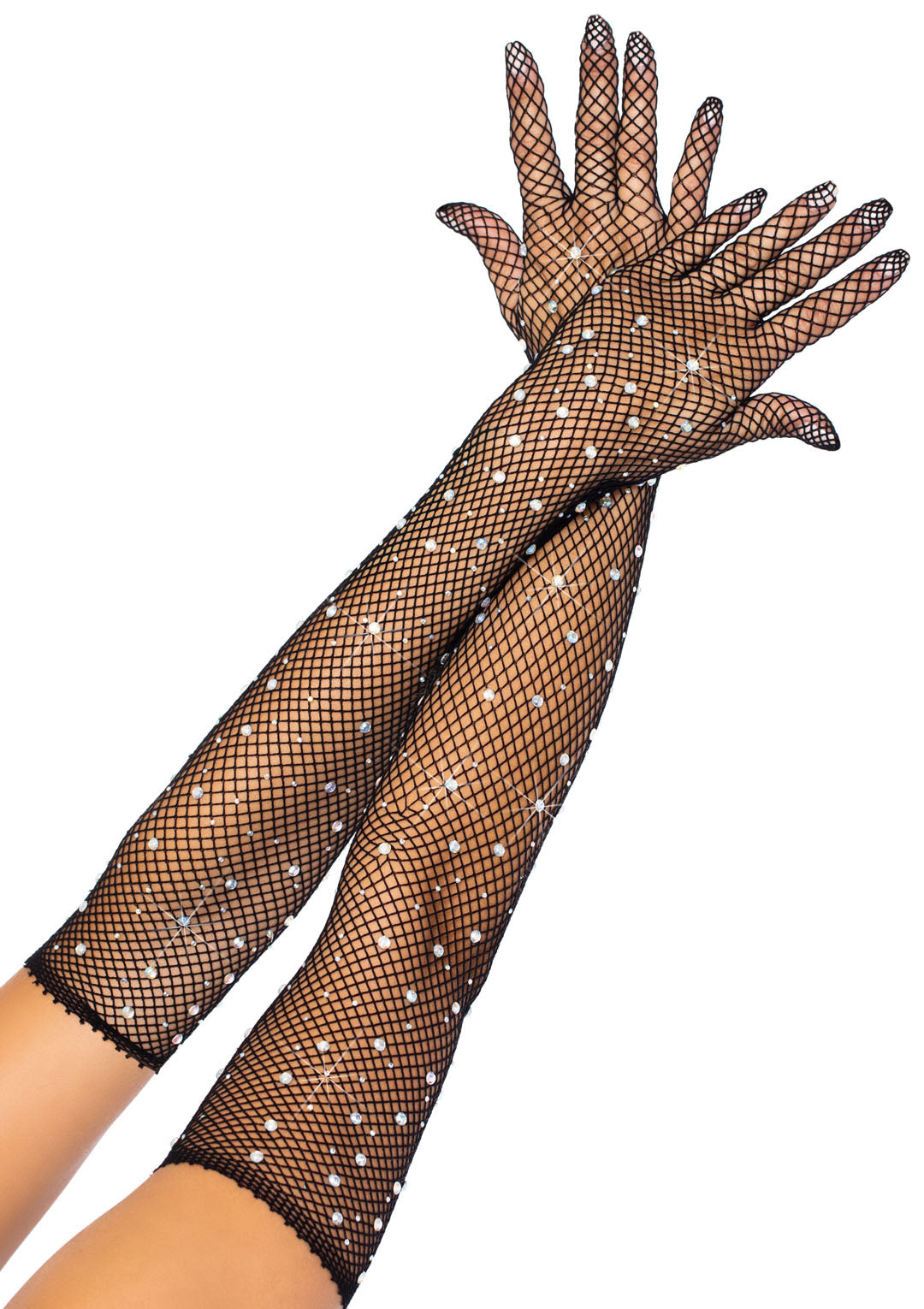 Sparkling Rhinestone Fishnet Gloves for a Glamorous Look