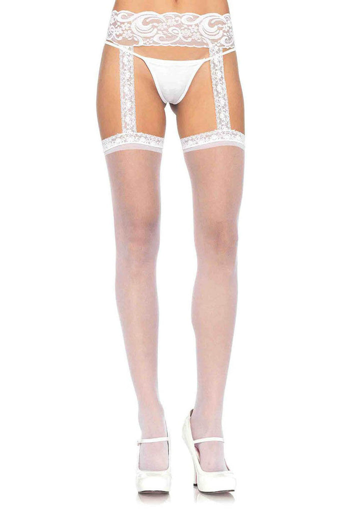 Sheer Lace Top Stockings with Attached Garterbelt - Seductive Confidence in Every Step